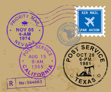 办公室 空气 飞机 加利福尼亚 印记 收集 插图 美国 信封