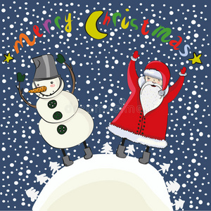 卡通圣诞老人和雪人