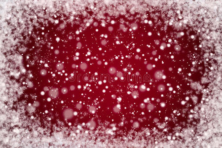 红色圣诞背景，雪景和星星