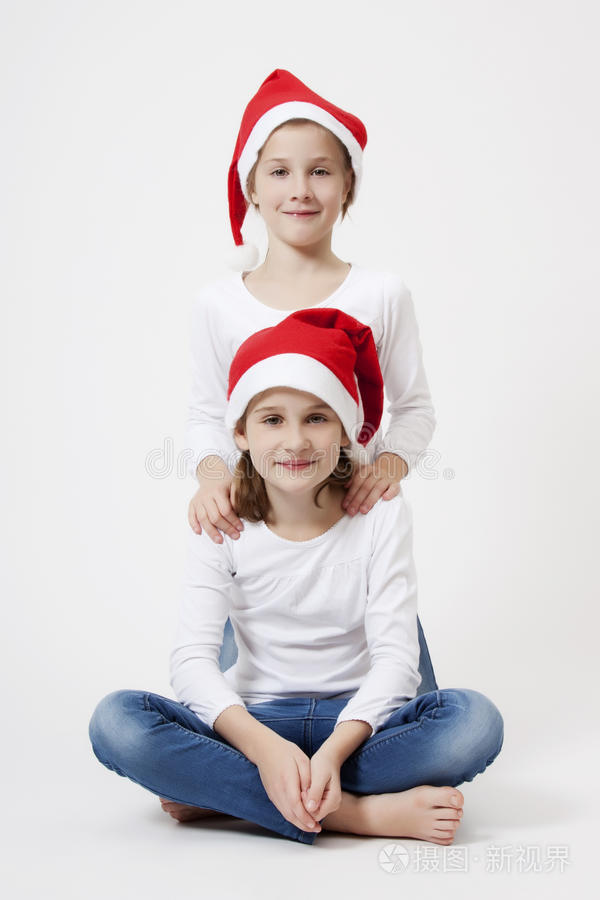 双胞胎女孩的圣诞画像