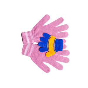 粉色妈妈的手套，戴着婴儿手套
