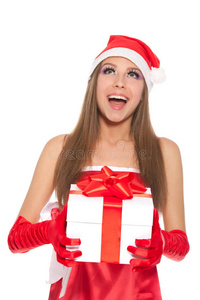 戴红色圣诞帽的圣诞女孩