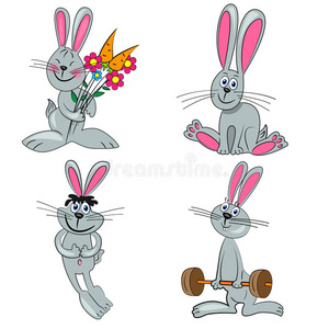 卡通兔子套装。孤立的性格。兔子