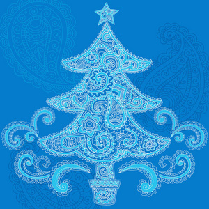 圣诞树指甲花佩斯利涂鸦设计