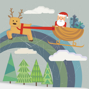 带雪橇和鹿的圣诞老人