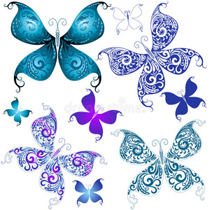 昆虫 幻想 马赛克 插图 卷轴 莉拉 花的 花瓣 蝴蝶 要素