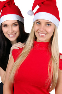 两个快乐的圣诞女孩被隔离