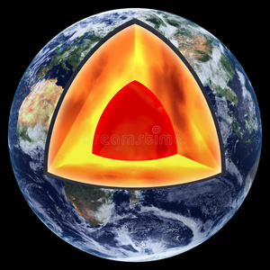 地核地质科学元素, 地层专栏, 地球详细的结构, 矿物石头向量在白色