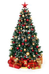 绿色装饰的圣诞树和礼物