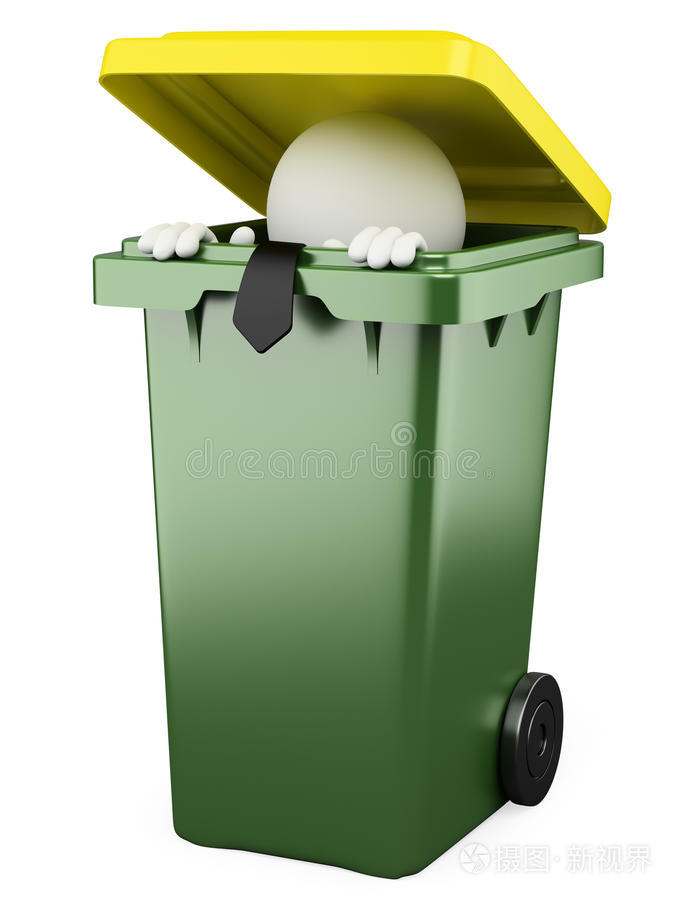 商人躲在垃圾桶里