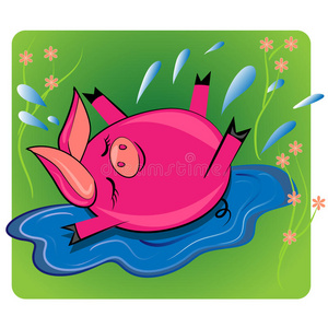 猪游泳水坑卡通动物图片