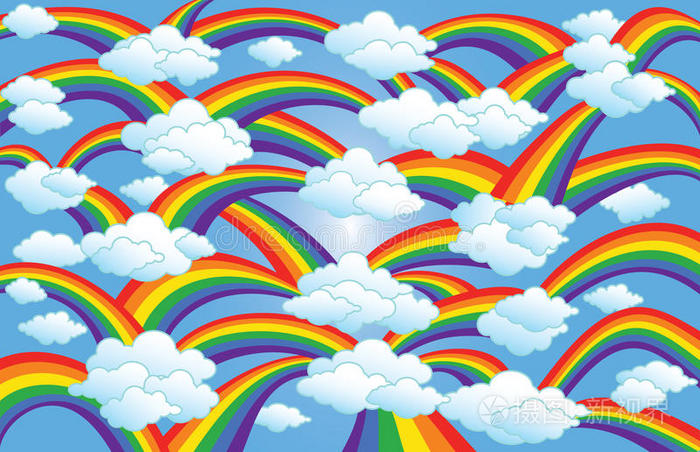 之城墙纸景观彩虹太阳云端童话城堡彩虹天空背景树的轮廓和彩虹彩虹