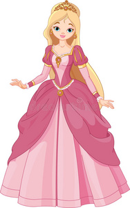 白色隔离可爱的卡通童话公主和独角兽时尚受害者小公主画像粉的背景上