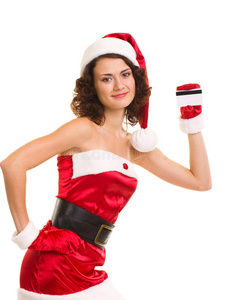 一个穿着圣诞老人衣服拿着信用卡的女人