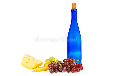 蓝色瓶子，葡萄和奶酪
