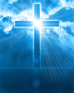 十字光天空中发光的十字架照片