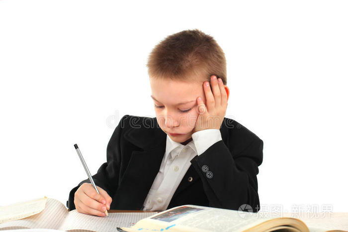 小学生打哈欠无聊的小学生不高兴的小学生疲惫的小学生无聊的小学生无