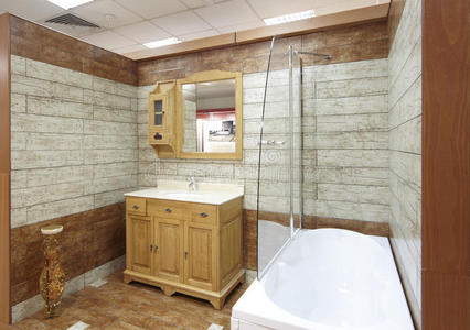陈列室有瓷砖的浴室模型图片