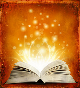 用灯光打开魔法书照片