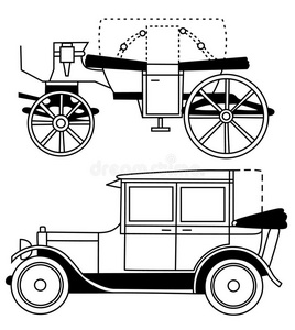 一组旧车的矢量轮廓