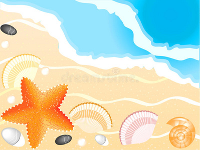 沙滩和海景海星卡通海岸景观,海景与沙子,波浪,海星闪亮圣诞玻璃摆设