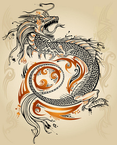 霸王龙恐龙涂鸦素描矢量复古风格素描火龙果龙涂鸦素描纹身矢量
