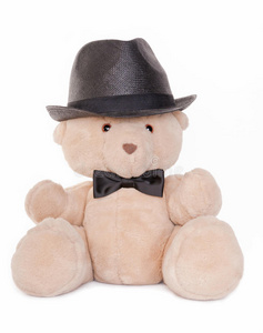 戴蝴蝶结和帽子的泰迪熊肖像