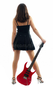 红吉他美女图片