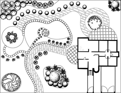 黑白花园平面图黑白花园平面图加略山黑白黑白花园平面图黑白手绘矢量
