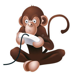 猴子玩电脑游戏照片