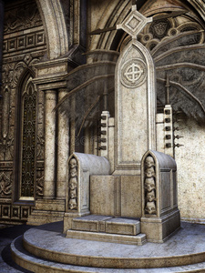 带头骨的石王座照片