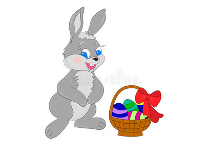 复活节兔子和一篮子鸡蛋