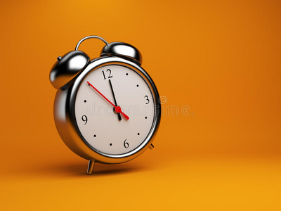 3d闹钟。时间概念。关于橙色