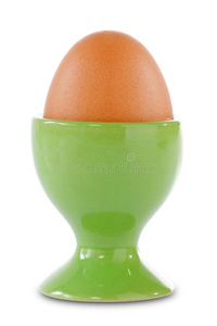 绿色杯子里的棕色鸡蛋