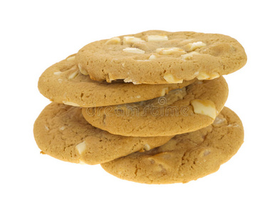 松脆软五块澳洲坚果白色巧克力饼干照片