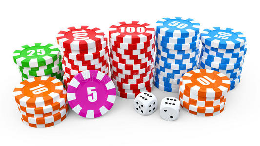 赌场筹码堆在白色背景上。三维渲染插图。