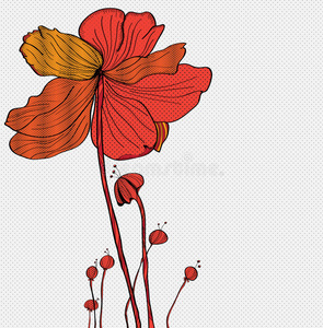时尚的红色花卉背景，手绘花卉