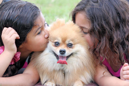 小孩接吻狗照片