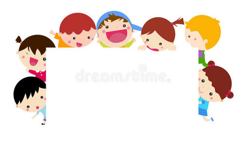 可爱的卡通小孩和横幅照片