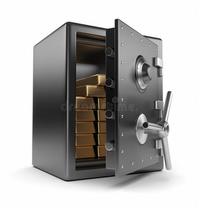 钢制保险箱和黄金3d.保护