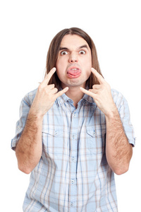 戴绿帽的男人粗鲁的人打手势伸出舌头照片