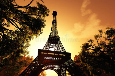 巴黎埃菲尔铁塔三维渲染