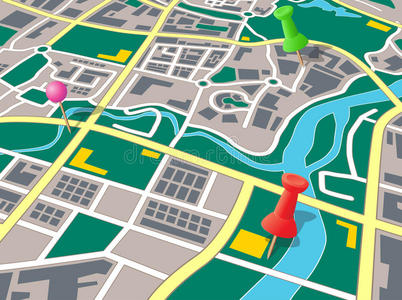 带图钉的通用城镇地图照片