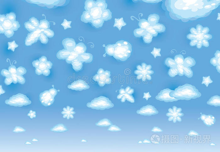 可爱的背景 有趣的玩具云 昆虫和弗洛插画 正版商用图片0lcfhu 摄图新视界