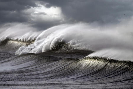 收集多风海岸重的风暴大风浪暴风雨完美风暴,海浪大风巨浪在灯塔风浪