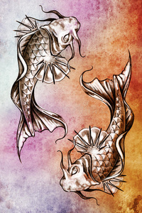 日本金鱼纹身艺术素描