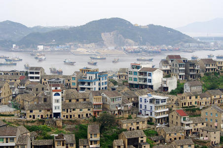 的峡谷城市园林岛屿和渔村中国浙江城市全景图三门山香港大埔三门仔