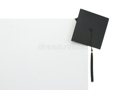 空白广告牌上的毕业帽图片