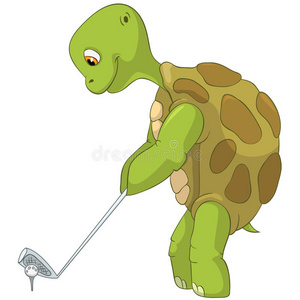 有趣的乌龟。高尔夫球手。