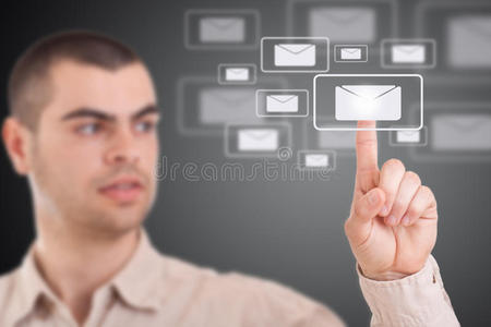 商业 点击 计算机 邮件 信封 手指 按钮 男人 偶像 因特网